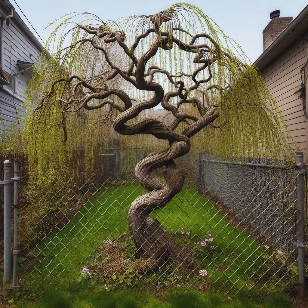 weeping cherry tree in yard